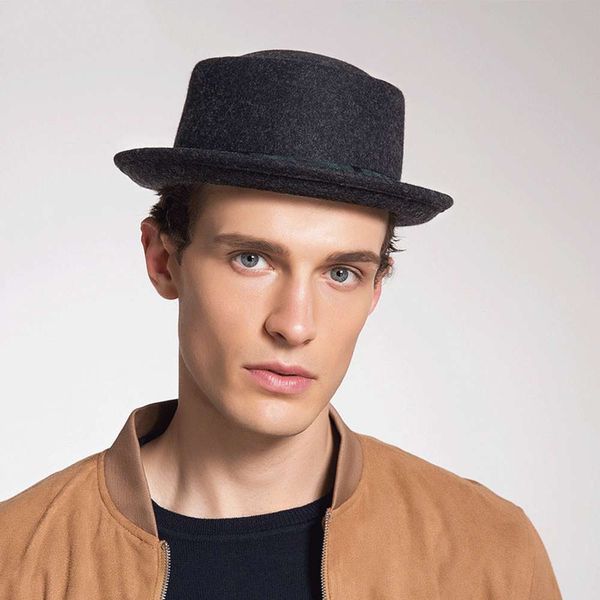

clothing wool jazz smart hat men's casual felt hat british cowboy hat, Blue;gray
