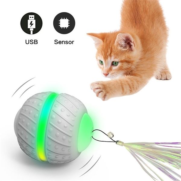 Giocattolo elettrico magico della palla del gatto che rotola automaticamente che rimbalza intelligente ha condotto la luce interattiva che prende in giro la campana del gatto giocattoli USB ricaricabile 201217