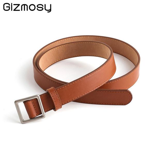 

korean solid women's square buckle belt female non-hole leather belt simple wild fashion jeans dress decorative sy5283, Black;brown