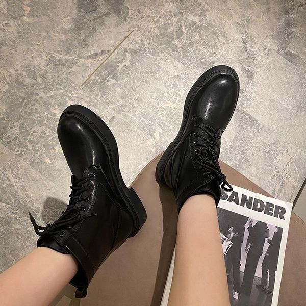 

boots 2021 autumn early winter women genuine leather shoes soft ankle thick sole non-slip black a26481