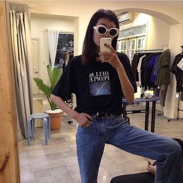 

hahayulemen women tumblr grunge tee hell is people rainbow print quotes graphic t shirt harajuku street wear cool outfit, White
