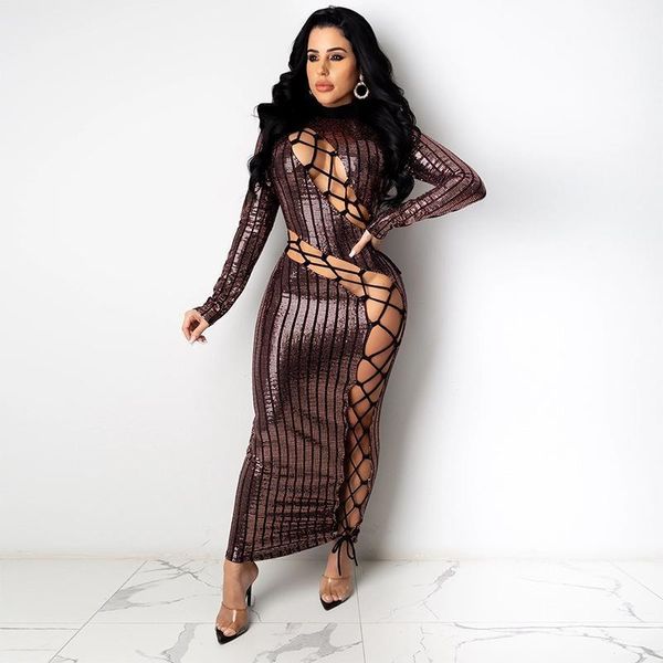 

autumn clubwear long sleeve sequin dress hollow out backless women dress party night bandage bodycon maxi dresses for women1, Black;gray