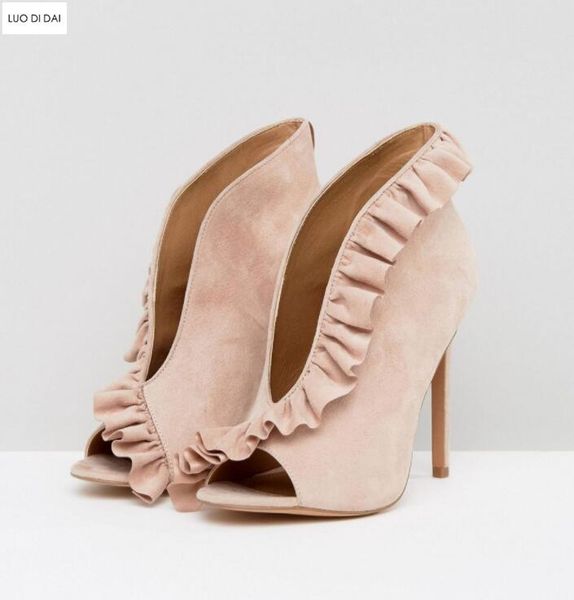 

2020 spring fashion women beige boots thin heel boots peep toe women ankle booties slip on ladies dress shoes fish toe, Black