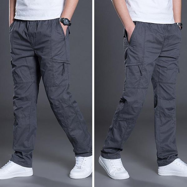 

summer autumn fashion men pants casual cotton long pants straight joggers homme plus size 5xl 6xl flat trousers for men clothing, Black