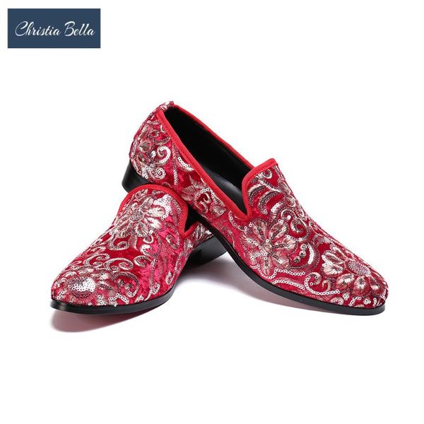 

christia bella new fashion suede leather men loafers large size sequins printing slip on round toe formal men dress shoes, Black