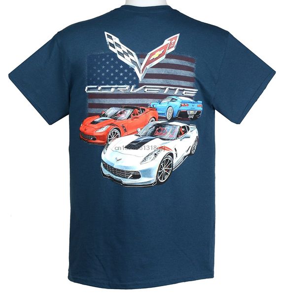 

chevrolet c7 corvette t-shirts 100% cotton preshrunk - blue - by hrac(2) sport hooded sweatshirt hoodie