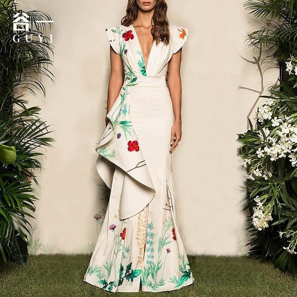 

plfjq gu dress evening fishtail deep v fishtail gu yi dress women's yi deep v women's evening0yz15, Black;gray