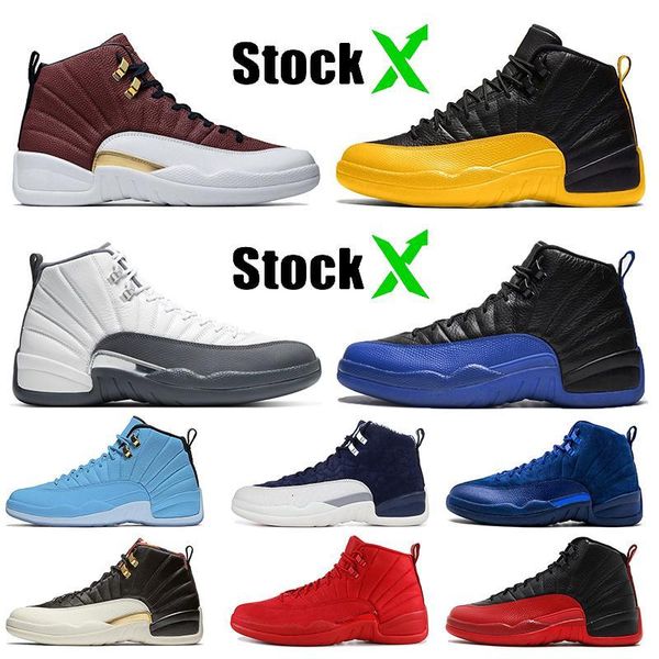 

with box mens and womens basketball shoes sneakers 12s xii flu game royal taxi french blue for men sports shoes high cut, White;red