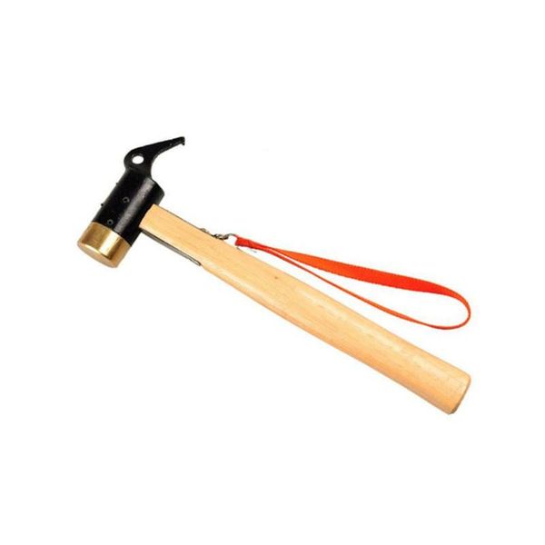 

hammer copper outdoor tent with wooden handle anti-slip rope brass camping hammer for pulling tent nail peg survival tool
