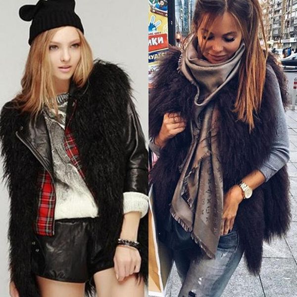

ethel anderson sheep fur vest women winter fashion sleeveless jacket real fur coat gelit mongolian parkas classic style1, Black