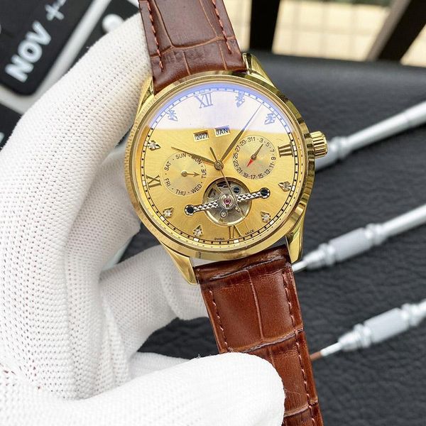 

2021 new mens watch mens fashion mechanical watch automatic six-pin multi-function waterproof mechanical watch business casual watches 391x, Slivery;brown