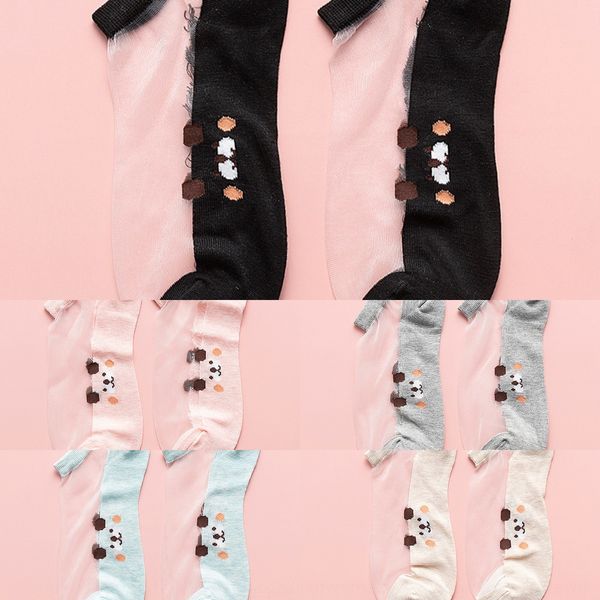 

summer ins trendy dog female socks silk silk stockings ultra thin transparent glass stockings short socksstyle shallow mouth low socks a, Black