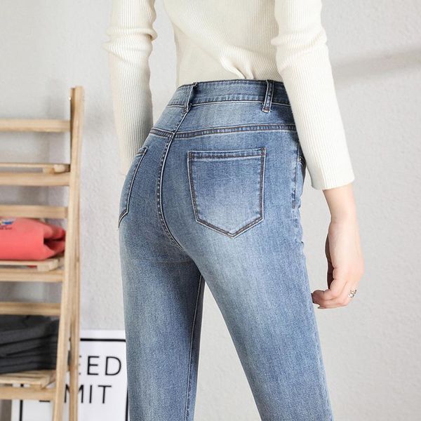 

women's jeans 2021 women stretch high waist winter warm oversized lady plush skinny pants slim push up leggings pencil trousers, Blue