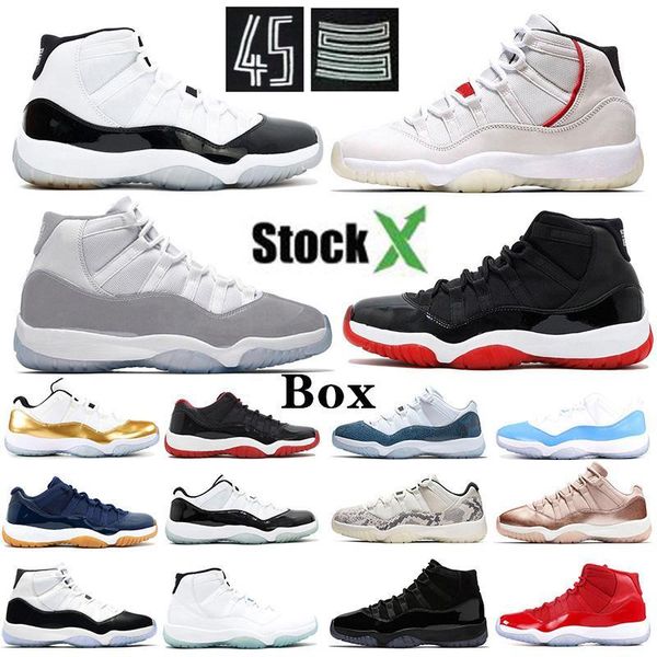 

11 bred space jam concord metallic silver basketball shoes men women 11s cap and gown gym red 72-10 sneakers with box, White;red