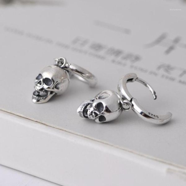 

hoop & huggie 925 solid sterling silver biker men women skull single earring a15791, Golden;silver