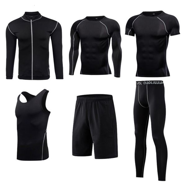 

tight autumn winter sports fast men's drying clothes long sleeve jacket fitness running gym training suit 6 piece set, Gray