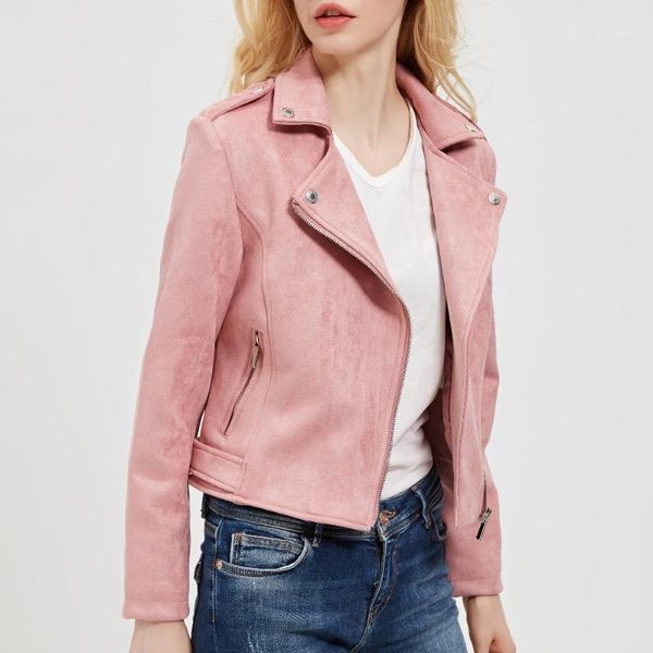 

2018 new autumn winter women motorcycle faux pu leather red pink brown gray jackets lady biker outerwear coat 4 color1, Black