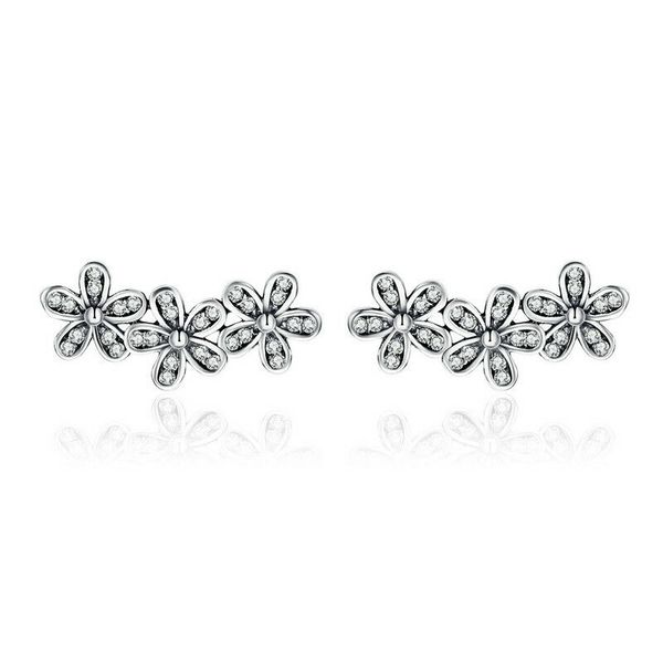 

dazzling daisies 925 sterling silver cluster daisy flower ear stud earrings w/clear cz accents, Golden;silver