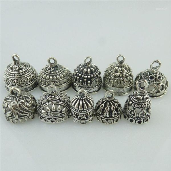 

10x mix vintage leaves flower heart round beads cap filigree pendant tassel end1, Black