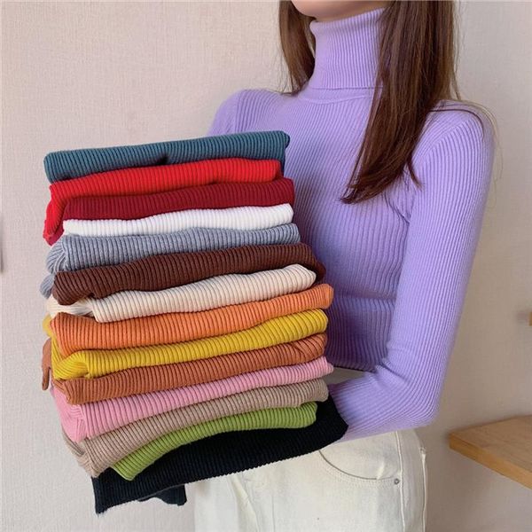 

turtleneck women pullover sweater winter jumper knitted basic thick fashion autumn long sleeve korean ladies clothes 2020, White;black