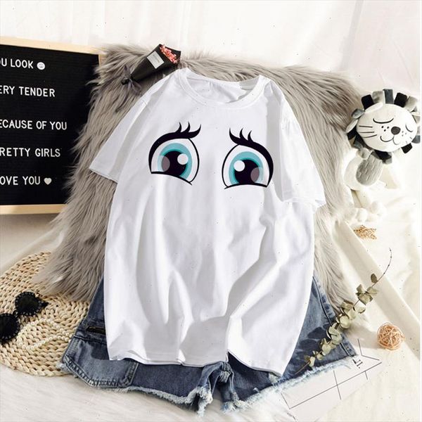 

summer new style fashion harajuku style women tee shirts face cute eyebrows lip printing cotton ladies o neck t shirt, White