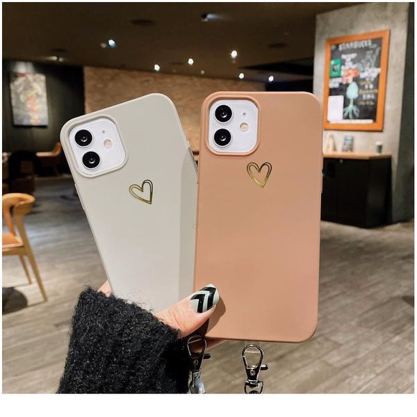 

lanyard golden love heart pattern phone case for iphone 12 mini 11pro max 7 8 plus x xr xs max sol qyluqe