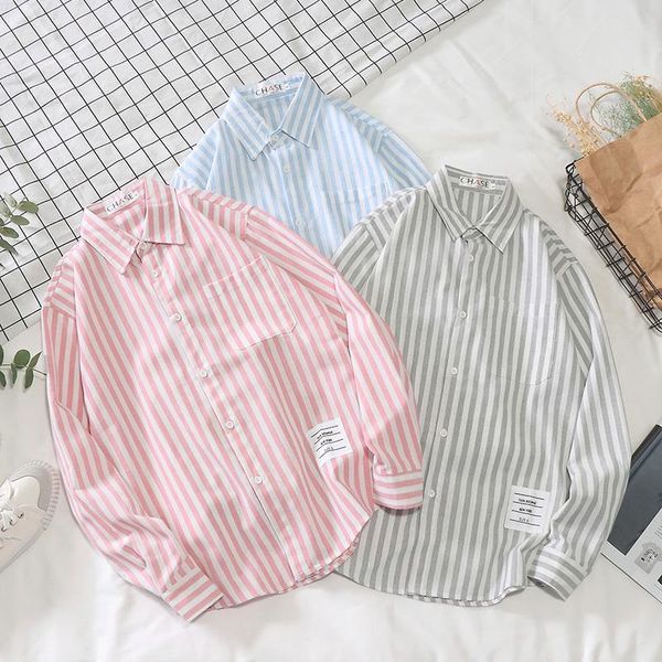 

men's casual shirts striped business shirt korean fashion loose harajuku streetwear long sleeve retro single breasted couple, White;black