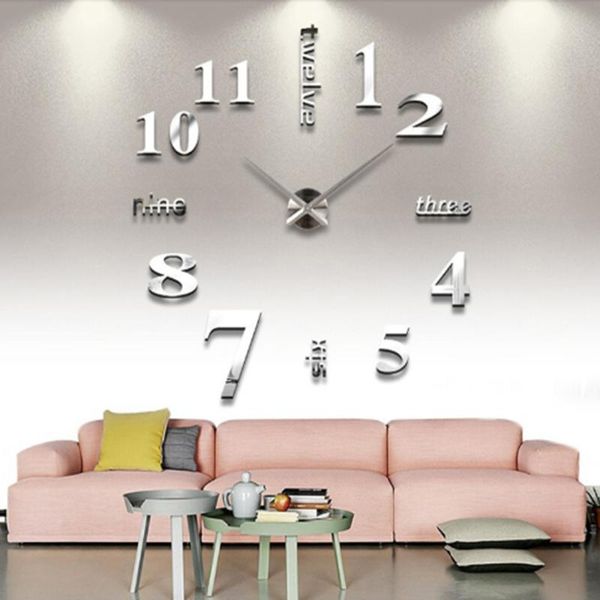 

wall clock 3d mirror surface sticker large diy clock for home living room office room decoration