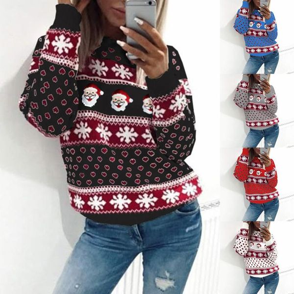 

fashion christmas santa claus blouse shirt women o-neck tee casual winter ladies female women long sleeve blusas pullover, White
