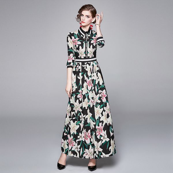 

2020 new retro female dress spring and fall placement impression attached waist long sleeve dress, Black;gray