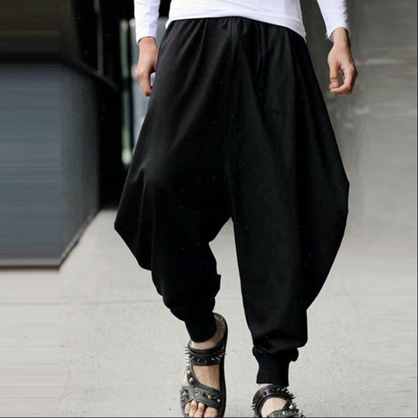 

men loose wide leg harem pants cotton linen cross pants mens joggers dance trousers hip hop casual vintage long pants plus size, Black