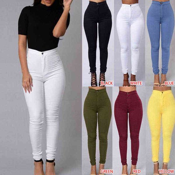 Moda sade renkli skinny jeans fermuar pantolon rahat yüksek bel tayt tozluklar streç push yukarı ince kalem ayak pantolon kadın y220311