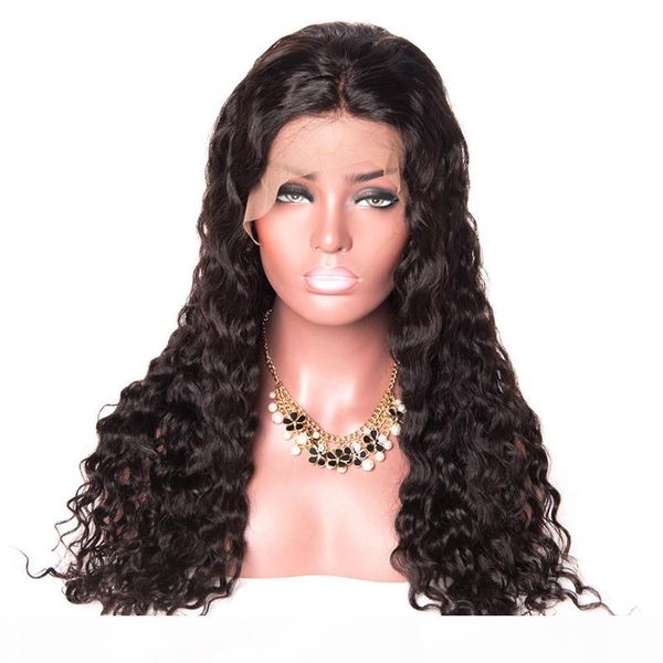 

360 lace frontal wig pre-plucked with baby hair water wave 360 wig for black women brazilian remy hair wig bleached knots, Black;brown