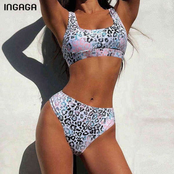 

swimsuit ingaga high waist women's swimsuit leopard bikini swimwear criss cross bathing suit push up biquini summer bikinis set, White;black