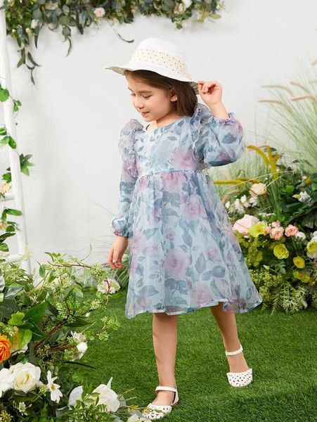 

toddler girls floral print mesh dress she, Red;yellow