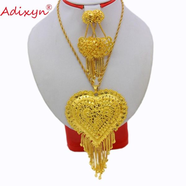 

adixyn gold color сердце ожерелье / подвеска / серьги индия ювелирные изделия набор роскошные арабские африканские свадебные подарки бесплат, Silver