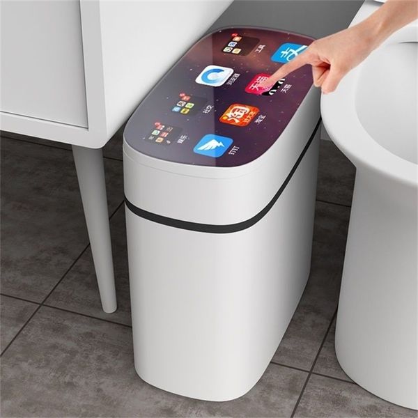 Smart Sensor Automatico Elettronico Pattumiera Dwaterproof Bagno Wc Acqua Cucitura Stretta Cestino Basurero 211229