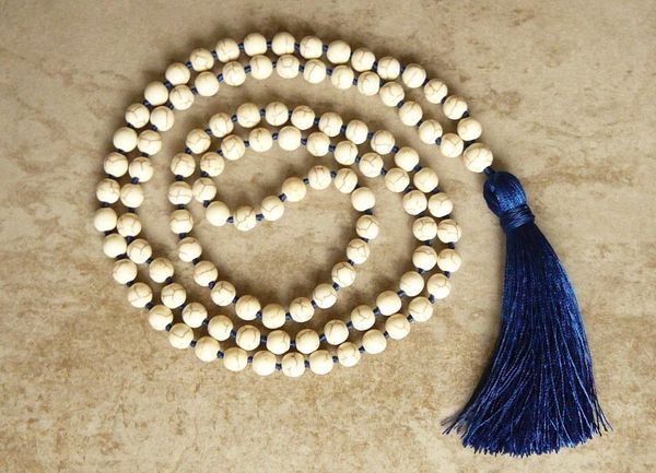 

pendant necklaces howlite mala bead hand knotted necklace 108 prayer yoga meditation beads jewelry, Silver