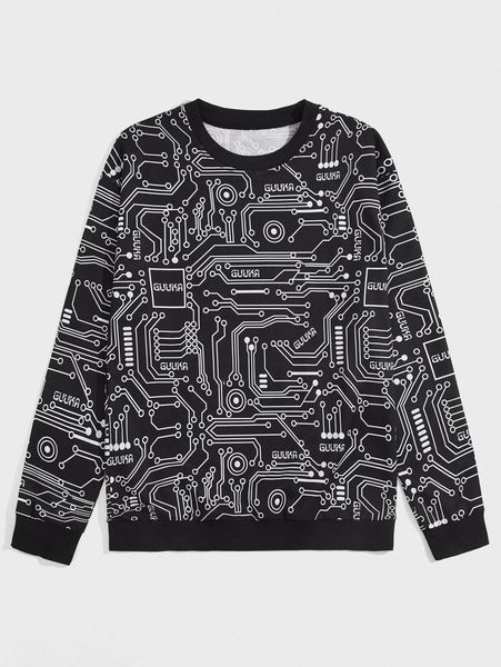 

romwe guys letter graphic sweatshirt k598#, Black