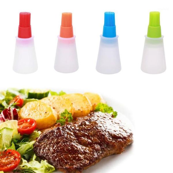 

tools & accessories portable silicone oil bottle with brush baking bbq basting pastry kitchen honey barbecue tools1