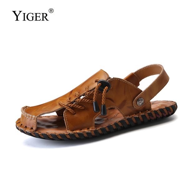 

yiger new casual beach slippers male genuine leather waterproof man outdoor men 39 s sandals 0308 t200420, Black
