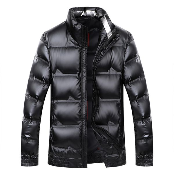 

silver shiny men's winter coat fashion stand collar warm thicken white duck down short white puffer jacket men parka, Black;brown
