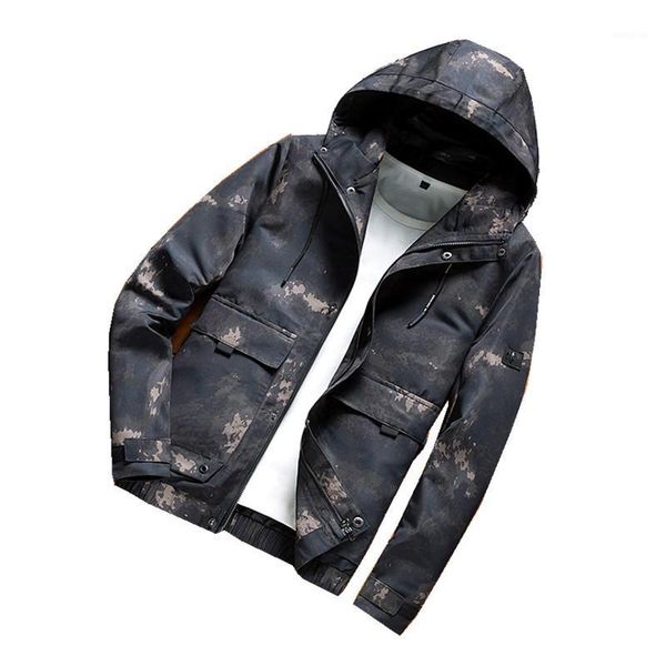 

autumn men casual spring hooded camouflage jacket with print men's windbreaker coat male army camo outwear1, Black;brown
