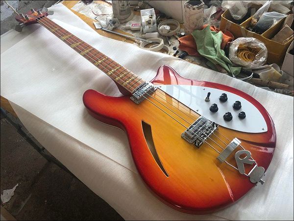 

custom wholesale cherry red 4-string bass guitar with customized service