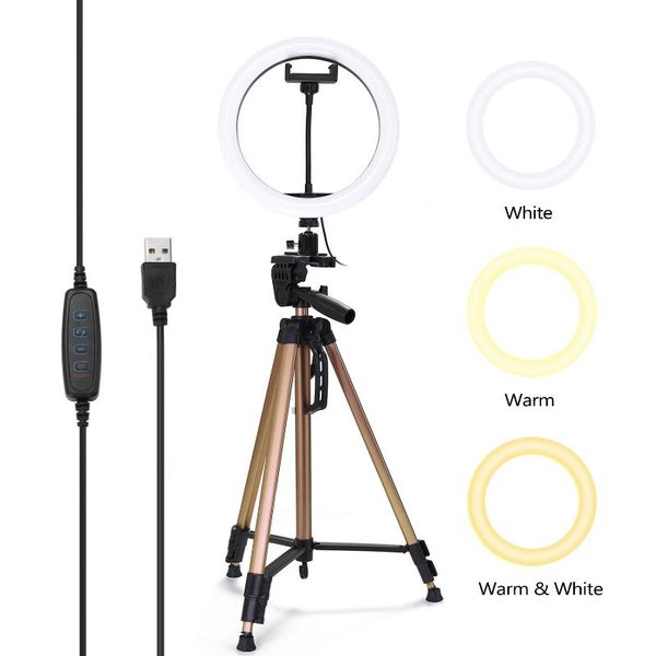 

flash heads 10" dimmable led selfie round light tripod brightness adjustable lamp for live broadcast pography video+remote control
