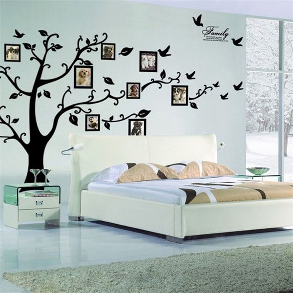 Grande 250 * 180cm / 99 * 71in Preto 3D DIY Po Tree PVC Decalques de Parede / Adesivos Família Adesivos Mural Art Home Decor 220217