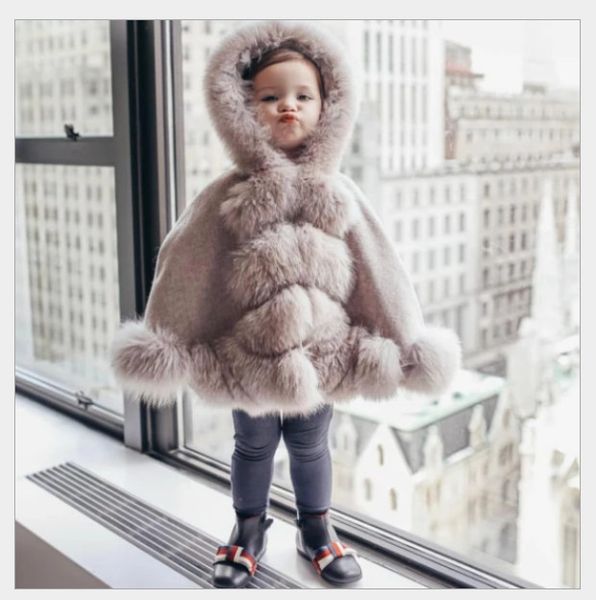 

fashion ins children fox fur shawl winter kids faux fur hooded cloaks girls fleece warm poncho princess cape winter baby girls outwear a4995, Camo