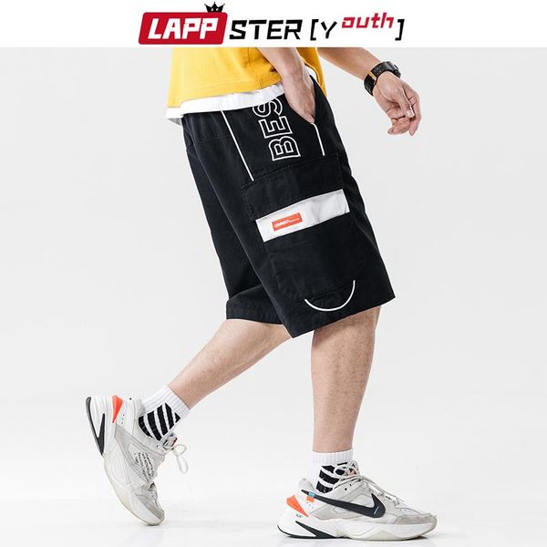 

lappster-youth summer men embroidery cargo shorts 2020 mens casual hip hop sweatshorts cotton streetwear jogger shorts plus size, White;black