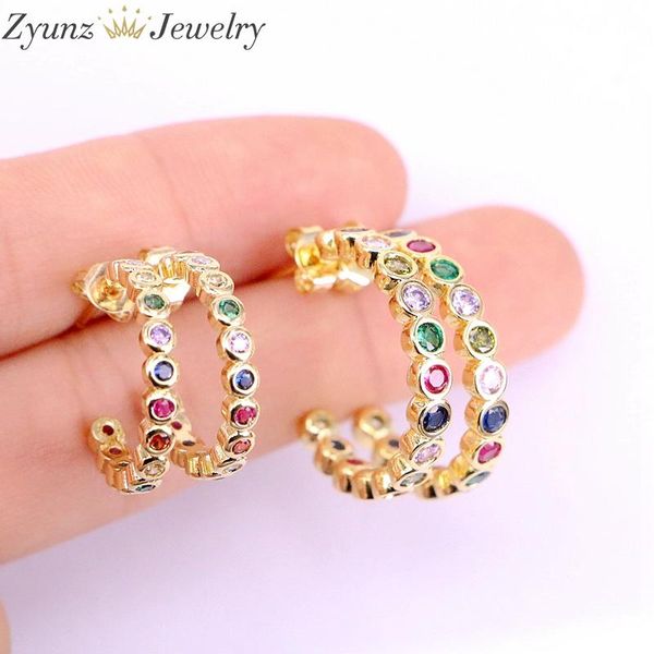 

5pairs, 18mm, 22mm, simple jewelry fashion circle rainbow cz stone stud gold filled crystal zirconia earring in 2 size, Golden;silver
