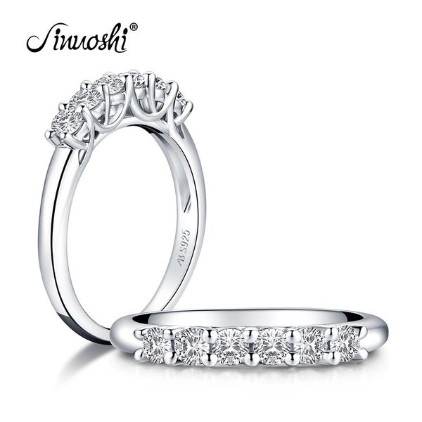 

ainuoshi row drill wedding band ring 925 sterling silver ring simulated diamond engagement wedding 6-stones band ring jewelry y200107, Slivery;golden
